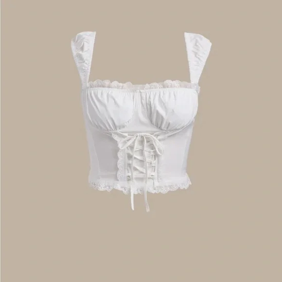 NWT RIHOAS White Lace Tie Front Cropped Tank Top - Picture 1 of 3